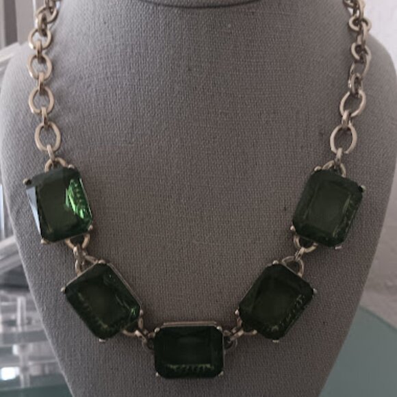 LEE By LEE ANGEL 12KT GP By The Sea Gold Emerald Green Cube Necklace - Picture 3 of 5
